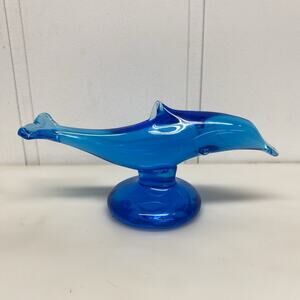 Vtg Art Glass Friendly Dolphin Figurine Blue Signed W Ward 1994 Titan USA